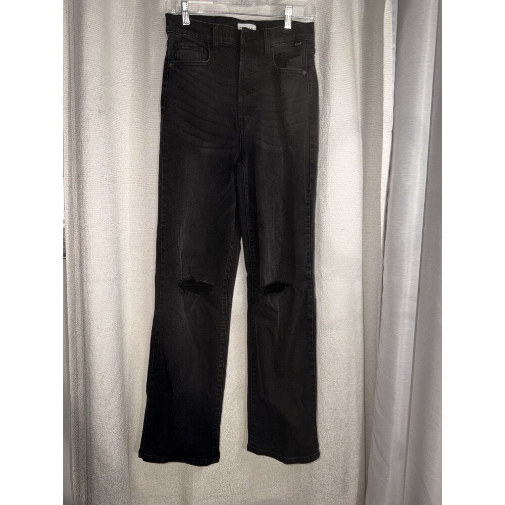 Cello Women’s Black Jeans Distressed Knee Button Front Size 9
